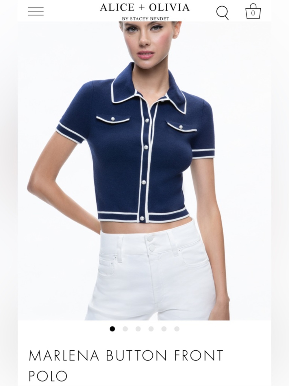 Alice + Olivia Marlena Button-Front Polo - Navy/White. Size Large.